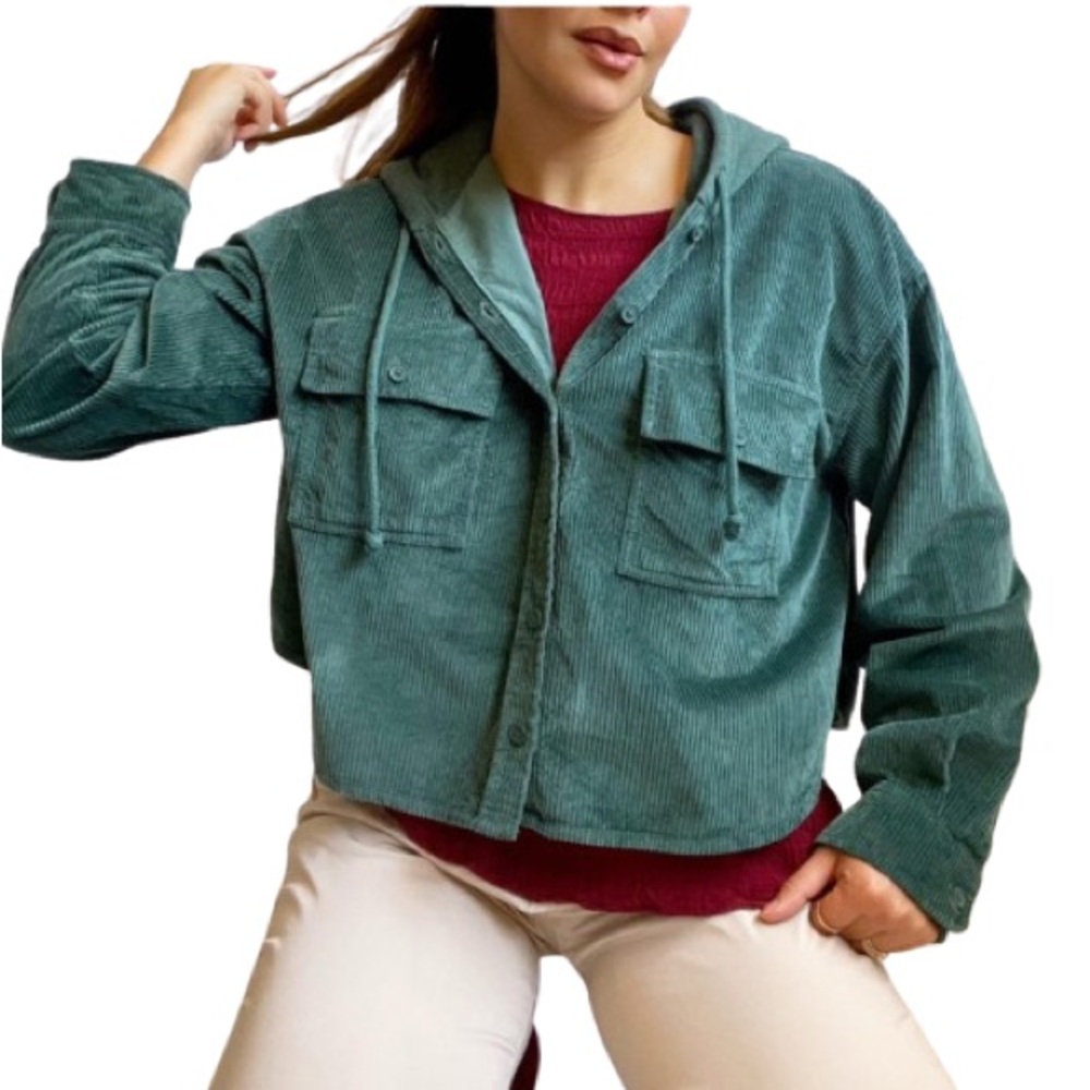 NWT American Eagle Green Corduroy Hooded Jacket Size M